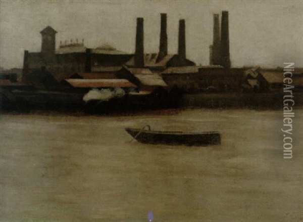 Mills And Barges, Chelsea Oil Painting - Paul Fordyce Maitland
