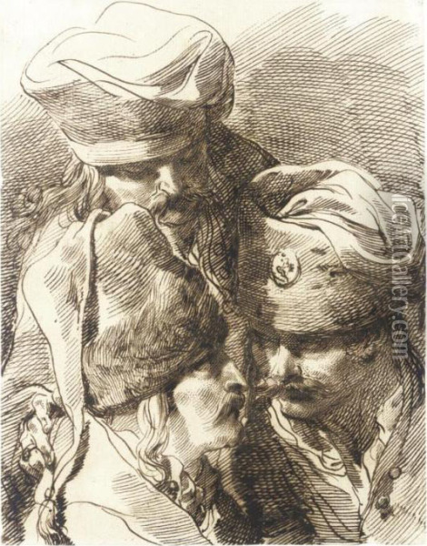 Heads Of Men Wearing Hats Oil Painting - Gaetano Gandolfi