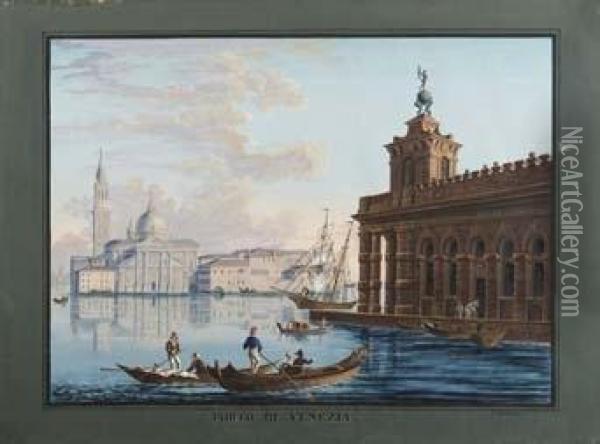 Porto Di Venezia Oil Painting - Johann Fr. Nepomuk Lauterer