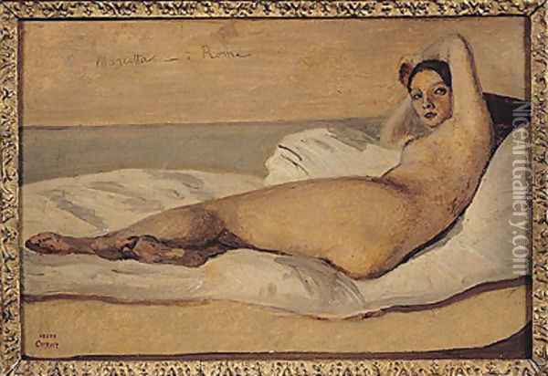 The Roman Odalisque (Marietta) 1843 Oil Painting - Jean-Baptiste-Camille Corot