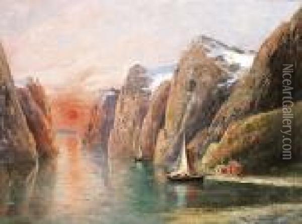 Fjord Naplementevel Oil Painting - Adelsteen Normann