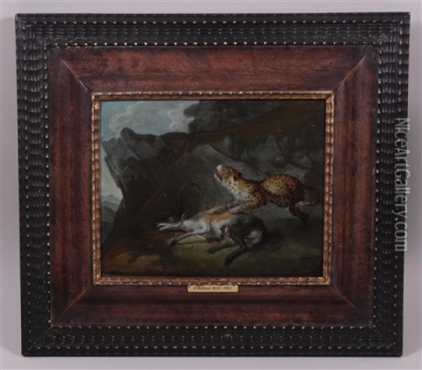 Leopard Mit Einem Geschlagenen Hirsch Oil Painting - Carl Borromaus Andreas Ruthart