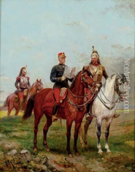 Leader Of The Cavalry Going Over The Plan Of Attack Oil Painting - Paul Emile Leon Perboyre