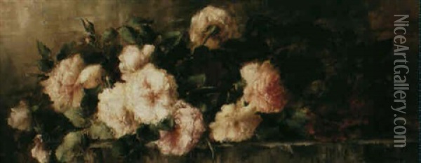 Still Life With Roses On A Ledge Oil Painting - Sara Henze