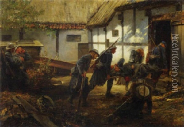 Ruckgang Ins Varennes: Wounded Soldiers Retreating During The First World War Oil Painting - Georg Schoebel