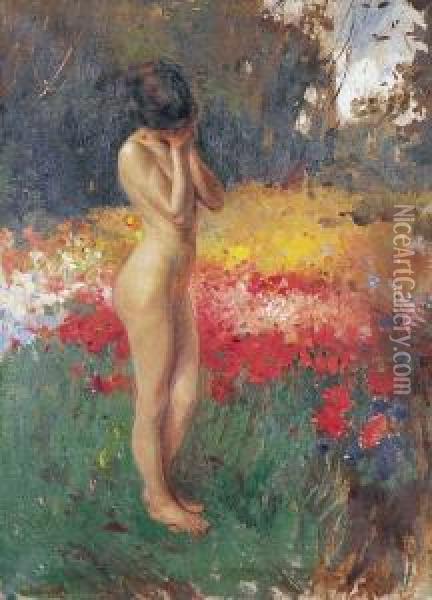 Nu Dans Un Jardin En Fleurs, Paris Oil Painting - Maryan Slugocki