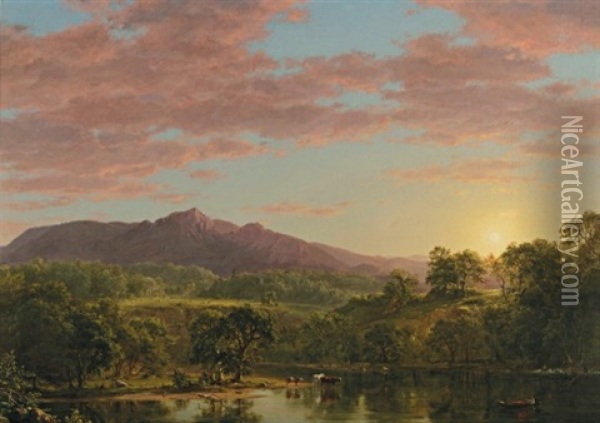 A New England Lake Oil Painting - Frederic Edwin Church