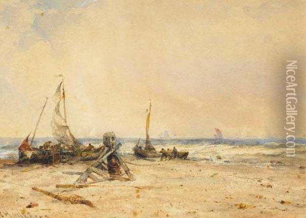 Hauling Boats Ashore Oil Painting - Edwin Hayes