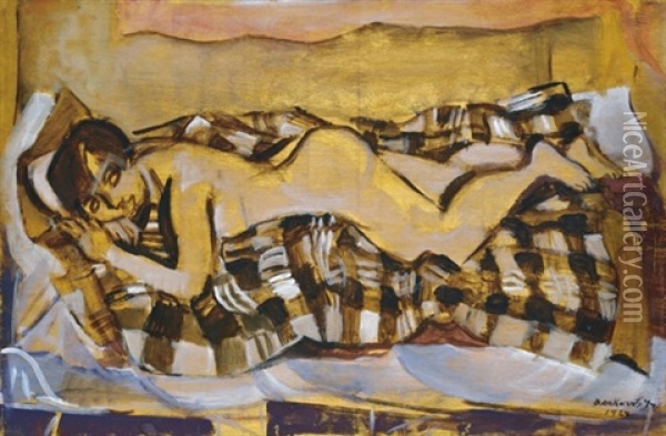 Lying Female Nude Oil Painting - Gyula Derkovits