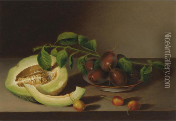 Melon, Cherries And Plums Oil Painting - Margaretta Angelica Peale