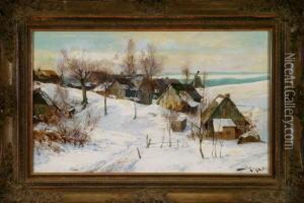 Sonnentag Am Winterlichen Dorfrand Oil Painting - Jacques Matthias Schenker