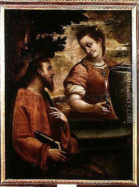 Christ and the Woman of Samaria, c.1575-80 Oil Painting - Luca Cambiaso