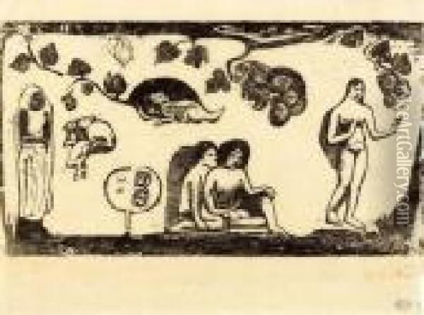 Femmes, Animaux Et Feuillages Oil Painting - Paul Gauguin