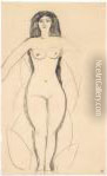 Femme Nue Ecartant Les Bras Oil Painting - Amedeo Modigliani