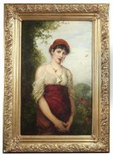 A Female Southerner In A Front Of A Summery Landscape Oil Painting - Max Gaisser