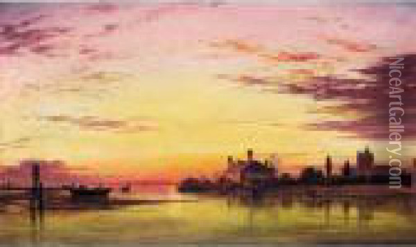 Canal Of San Clemente, Venice, Sunset After Rain Oil Painting - Edward William Cooke