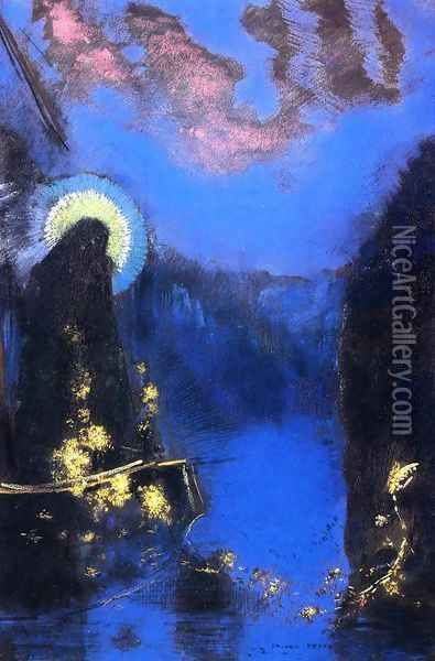 The Boat Aka Virgin With Corona Oil Painting - Odilon Redon