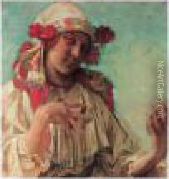 Young Girl In Moravian Costume Oil Painting - Alphonse Maria Mucha