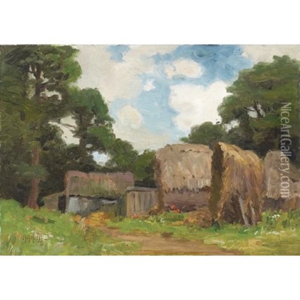 An Old Barnyard With Haystacks Oil Painting - Anna Althea Hills