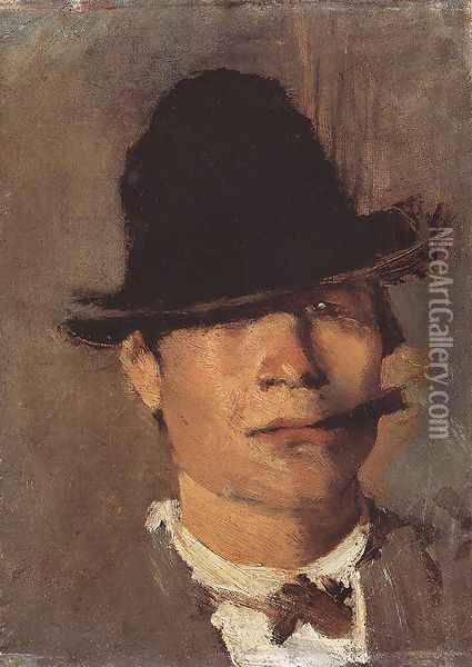 Tramp with Cigar c. 1900 Oil Painting - Laszlo Mednyanszky