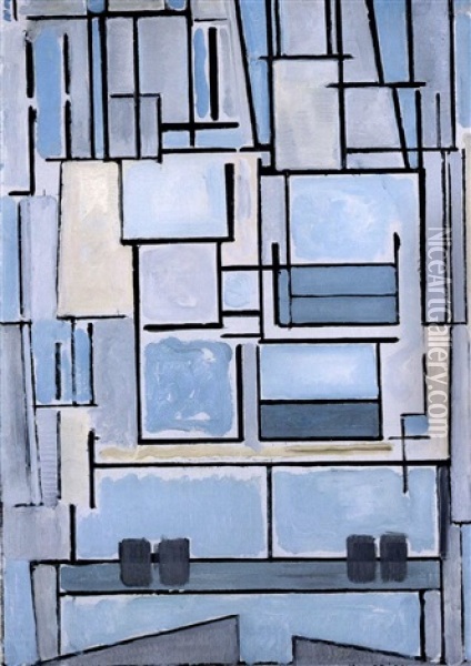 Blue Facade, Composition 9 Oil Painting - Piet Mondrian