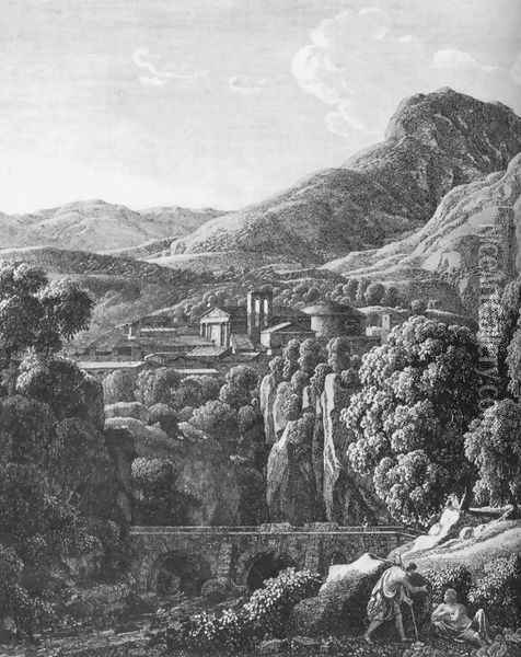 Landscape with Town and Bridge 1799 Oil Painting - Johann Christian Reinhart