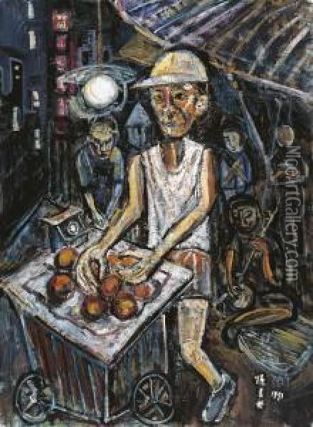 Night Market Hawker Oil Painting - Chen Xing