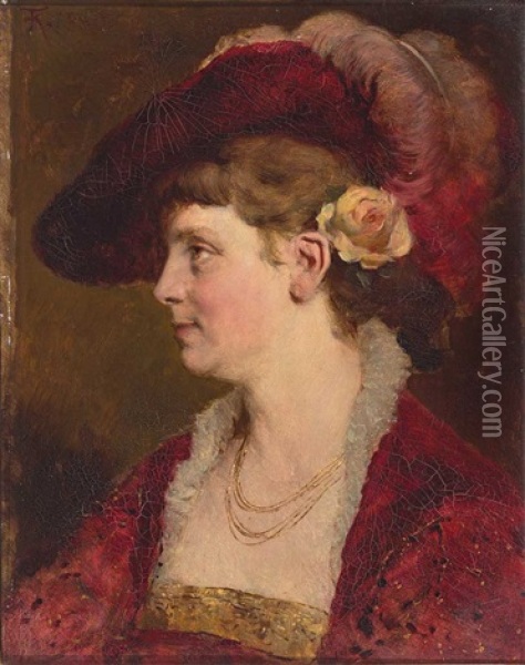Portrait Einer Dame Im Historischen Habit Oil Painting - Friedrich August von Kaulbach