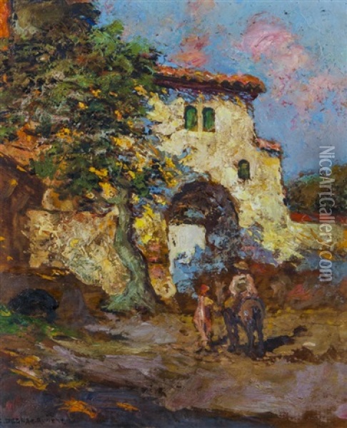Porte Mauresque A Roudat (espagne) Oil Painting - Charles Henri Gaston Dagnac-Riviere