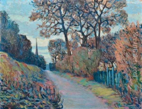 Chemin En Automne, Le Clocher De Meudon Oil Painting - Alexandre Altmann