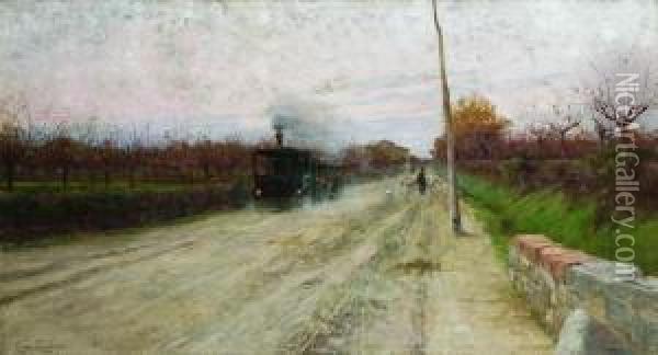 Sulla Via Di Fornaceta (1880-1883) Oil Painting - Adolfo Tommasi