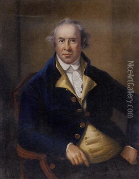 Portrait Of A Gentleman, George Bruere (?), Governor Of Bermuda, Seated In A Blue Coat And Yellow Waistcoat Oil Painting - John Russell
