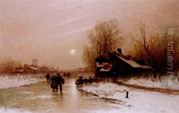A Winter Scene Oil Painting - Johann Jungblut