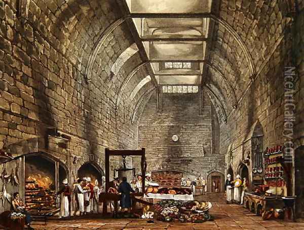 Ancient Kitchen, Windsor Castle, engraved by William James Bennett 1787-1844 from The History of the Royal Residences by William Henry Pyne 1769-1843 pub. 1818 Oil Painting - James Stephanoff