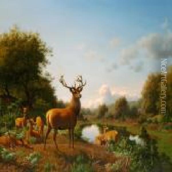 Red Deer In Rold Forest, Jutland Oil Painting - Carl Henrik Bogh