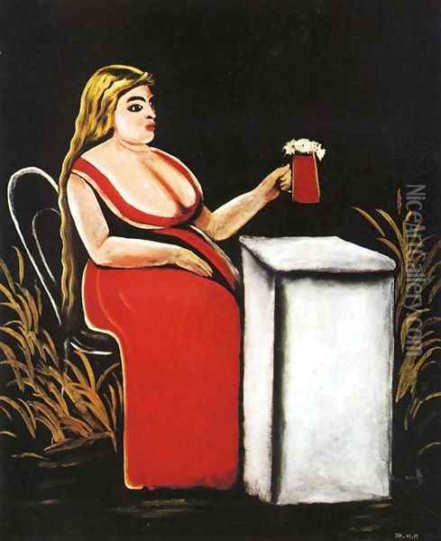 Woman with a Mug of Beer Oil Painting - Niko Pirosmanashvili