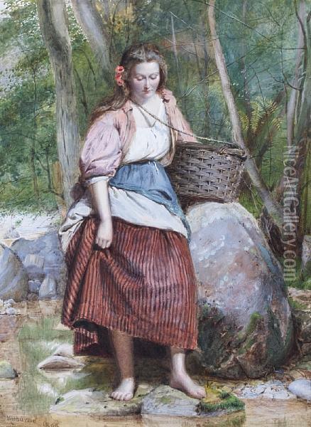 Country Girl By A Stream Oil Painting - George Goodwin Kilburne