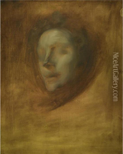 Study Of A Woman's Face: A Three Quarter View Oil Painting - Eugene Carriere