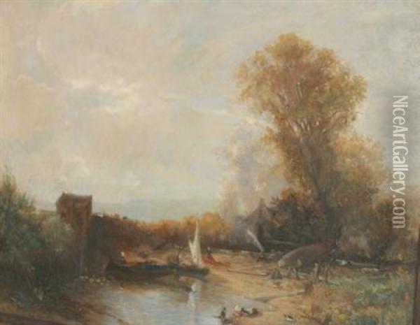 Encampment Beside A River Oil Painting - Johannes Warnardus Bilders