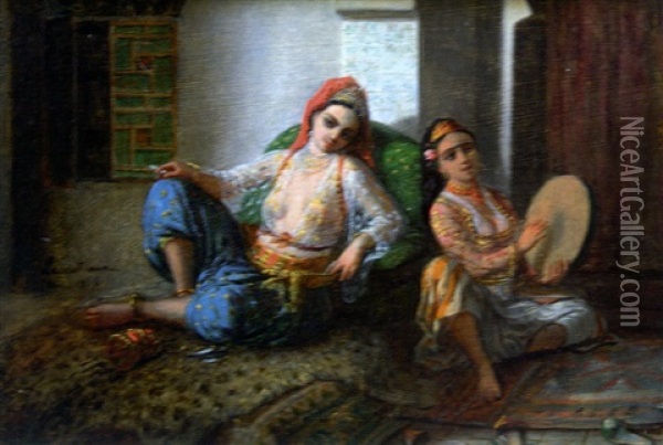 L'odalisque (+ Musiciennes Au Harem, 1836; Pair) Oil Painting - Emmanuel Joseph Lauret