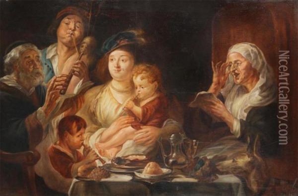 After As The Old Sing So The Young Twitter Oil Painting - Jacob Jordaens