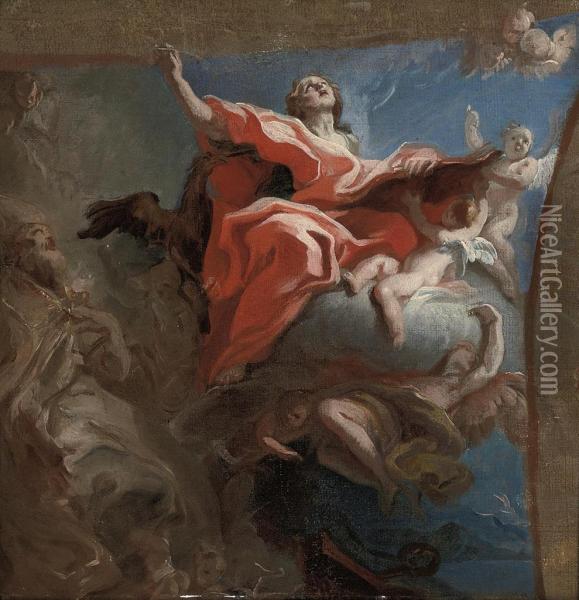 Saint John The Evangelist And Saint Augustine Of Hippo Oil Painting - Carlo Innocenzo Carloni