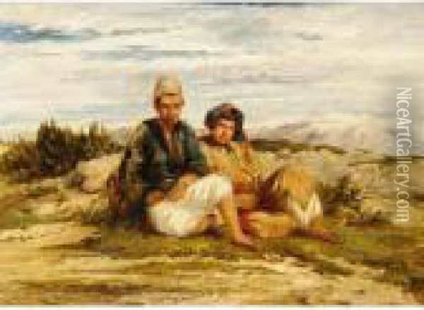 Two Oriental Boys Resting In A Landscape Oil Painting - William James Muller