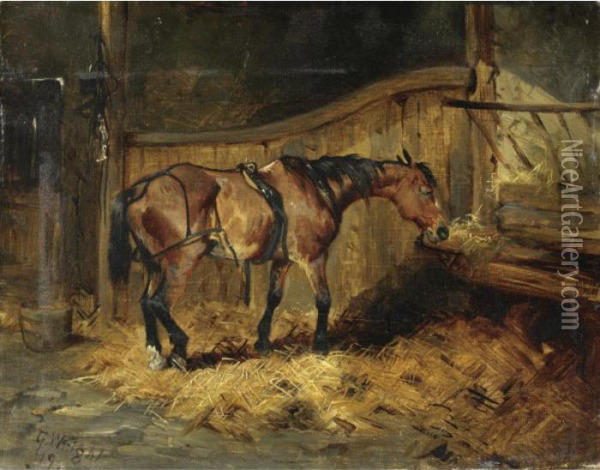 Cavallo Nella Stalla Oil Painting - George Wright