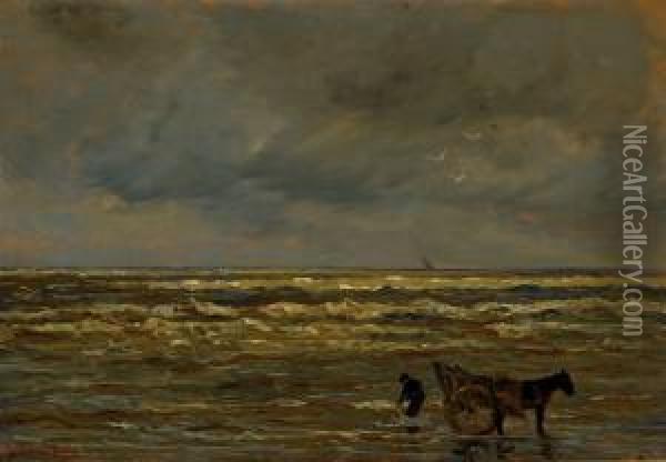 Shell-gatherer On The Beach Oil Painting - Louis Hartz