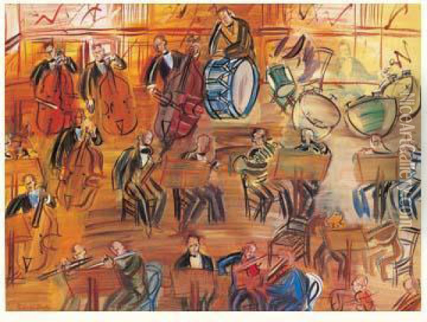 Orchestre Jaune, Circa 1942 Oil Painting - Raoul Dufy