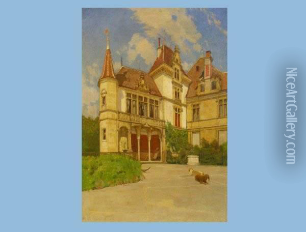 Chateau De Gorgier St. Aubine Oil Painting - Gustave Jeanneret