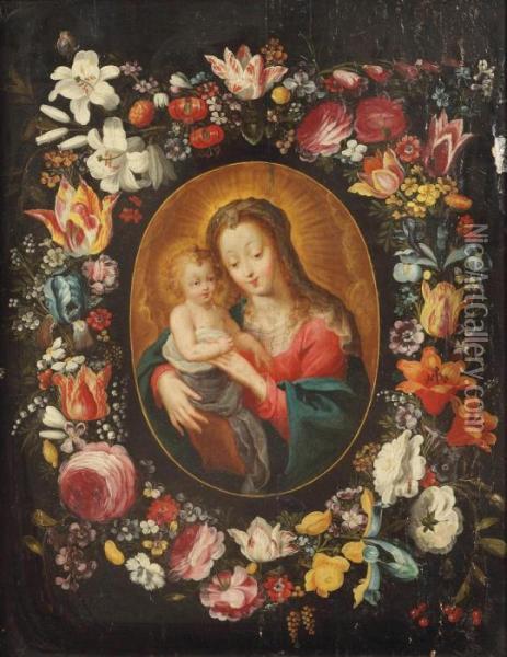 The Virgin And Child In A Feigned Cartouche Oil Painting - Frans II Francken