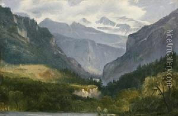 Vue Presumee De La Vallee De Wengen Avec La Jungfrau Oil Painting - Jules Louis Phillipe Coignet