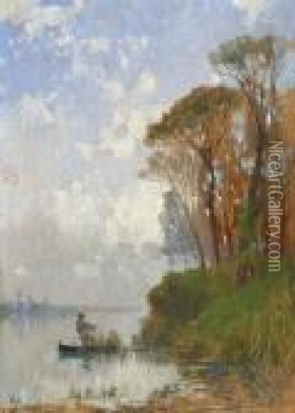 Boater On The River Oil Painting - Hermann David Salomon Corrodi